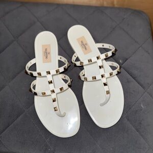 Valentino White Sandals with Gold Studs